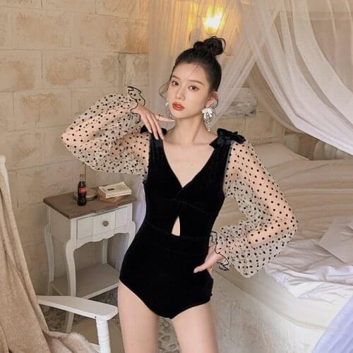 2021 New Sexy with Breast Pad Long Sleeve Fashionablee Piece Swimsuit High Waist Backless Swimwear Women