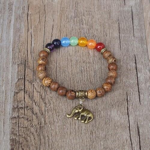 Original Handmade DIY Buddha Elephant Seven Chakra Bracelet Wooden 7 Chakra Yoga Healing Reiki Pray Mala Bracelet