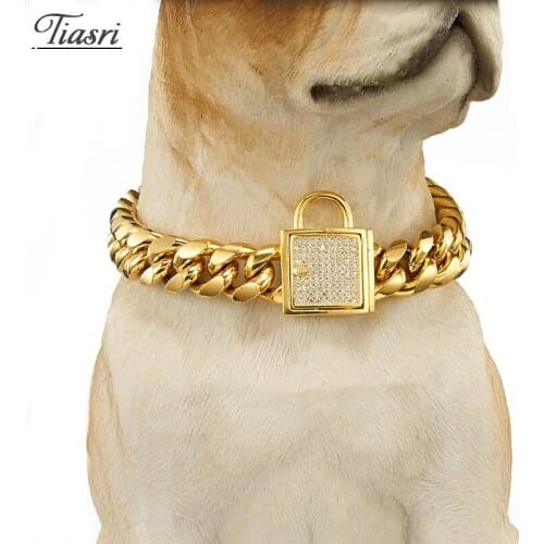 14mm Dog Collar Chain Pet Accessory Pet Supplies Fashion Rhinestone Favourite Dog Necklace Stainless Steel Safety Rope Wholesale
