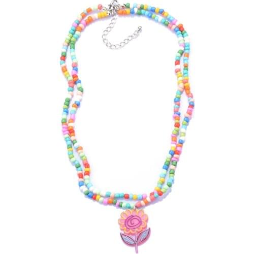 2021 ZA Colorful Acrylic Beads Beaded Handmade Choker Necklace Women Girls Kids Children Jewelry Charm Flower Pendants Necklace
