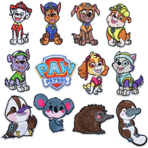 Paw Patrol Embroidered Patches iron Sew on Patch Mashall Chase Rubble Clothes Bag Shirt DIY Decor Fabric Appliques stickers