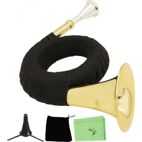 Durable Bb Brass Hunting Horn Wind Instrument with Carry Bag Stand Cleaning Cloth