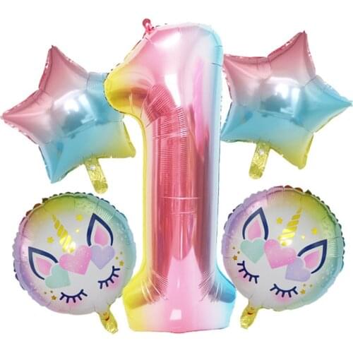 Rainbow Unicorn Aluminum Foil Balloons Unicorn Number Balloon Happy Birthday Party Decoration Kids Toys Baby Shower Decor Globos
