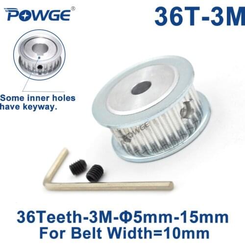 POWGE 36 Teeth HTD 3M Synchronous Timing Pulley Bore 5/6/6.35/7/8/10/12/14/15mm for Width 10mm HTD3M belt pulley 36Teeth 36T
