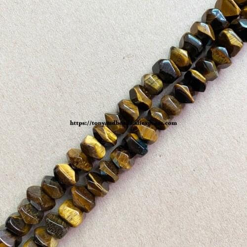 2lots more 10% off ! Semi-precious Stone Irregular Faceted Rondelle Tiger Eye 7" Loose Beads 6x11mm For Jewelry Making