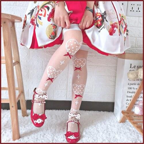 Sweet Heart Shape Lolita Socks Women Summer Mid-Calf Spun Glass Ultra-Thin Calf Socks over the Knee Women Japanese Style Socks