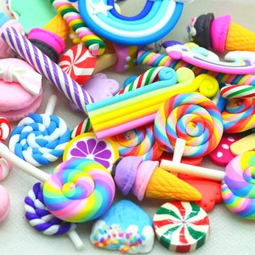 Mixed Flat Back Polymer Clay Rainbow Lollipop Candy Cabochons,Dollhouse Miniatures,Japanese Food Toys,Scrapbook Embellishments