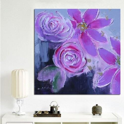 Modern Purple Flower Abstract Knife Oil Painting on Canvas Posters and Prints Pop Art Wall Picture For Living Room Cuadros Decor