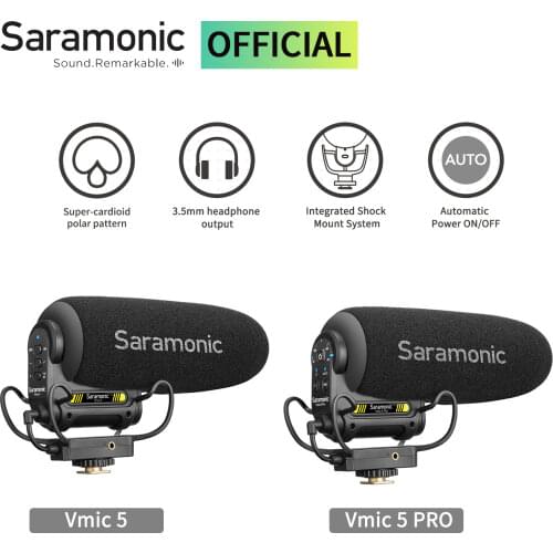 Saramonic Vmic5 Super-Cardioid Shotgun Microphone providing broadcast-quality audio to DSLR Mirrorless Video Cameras