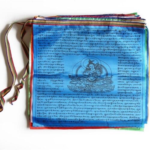 Tibetan Buddhist prayer flags,Buddhist Satin Wind Horse Lungta,6.5meters,Sutras Buddha clear pattern,Five Color 20 Flags Set