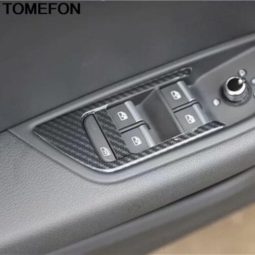 TOMEFON For Audi A4L A4 B9 2017-2019 LHD CarbonFiber Car Inner Armrest Panel Window Lift Cover Sticker Interior Trim Accessories