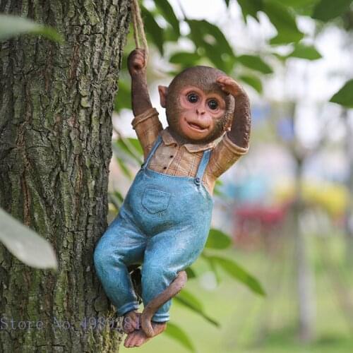 Garden courtyard outdoor decoration Resin simulation animal monkey orangutan baboon Cartoons Rope suspension Wall decoration