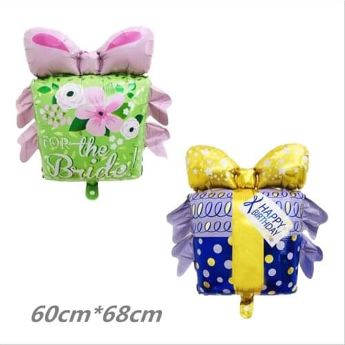 Happy Birthday Gift Box Aluminum Film Balloon Knot Wedding Foil Party Decoration Bow Cartoon
