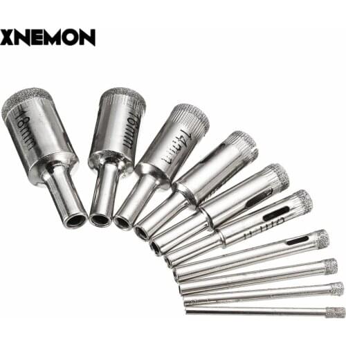 XNEMON 10Pcs 3-18MM Diamond Coated Core Hole Saw Drill Bit Set Tools 50mm Long For Tiles Marble Glass 3 4 5 6 8 10 12 14 16 18mm