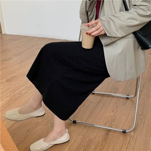 Womens Vintage Clothes Long Skirts Black Harajuku High Waist Streetwear 2021 fall winter Fashion Elastic Preppy Style Midi Skirt