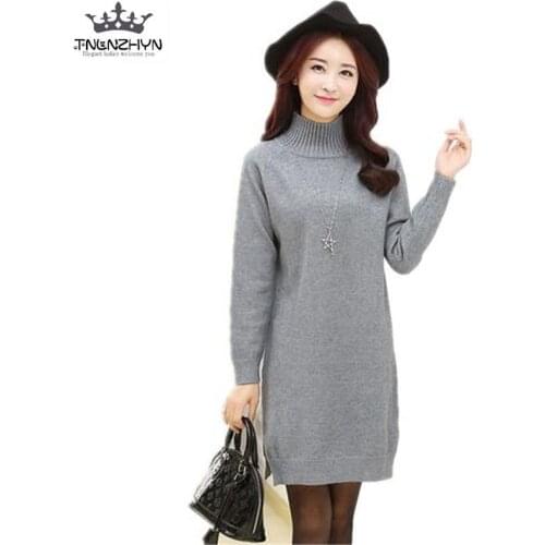 2019 New Winter Loose Big Yards Knitted Sweater Pure Color Side Slit Pullover Turtleneck Warm Long Women Sweater A1496