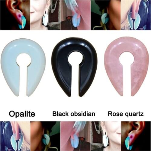 1Pair Keyhole Opal Stone Ear Weight Hanger Obsidian Rose Ear Expander Piercing Plug 6mm&8mm&10mm Earrings Charming Jewelry