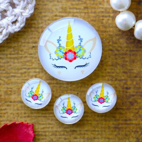 12mm 25mm 14mm 16mm 18mm 20mm Photo Glass Cabochons Round Cameo Set Handmade Settings Unicorn 03