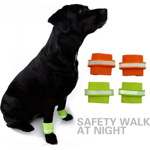 2Pcs Dog Feet Braces Soft Breathable Reflective Foot Cover Night Walking Safety Fluorescent Wristband Feet Strap Pet Accessories