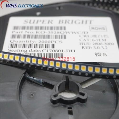 2000PCS 3528 WARM WHITE LED 6-7LM 2800-3000K Light beads Free shipping