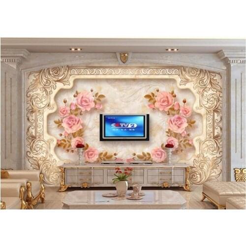Custom mural 3d photo wallpaper European style imitation marble relief flowers background 3d wall murals wallpaper for wall 3 d