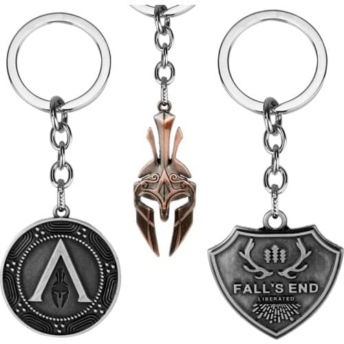 Hot Game Jewelry Spartan Spear of Leonidas Mask Key Chain Men Women Punk Accessories Metal Pendant Keyrings Trinket Keyholder