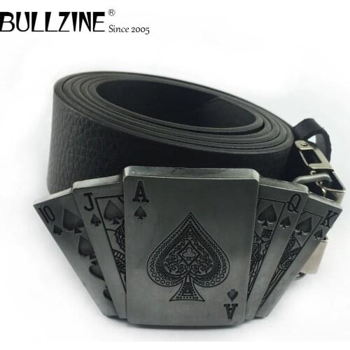 Bullzine zinc alloy retro Playing Card gamble belt buckle jeans gift belt buckle Free PU belt FP-02234 drop shipping