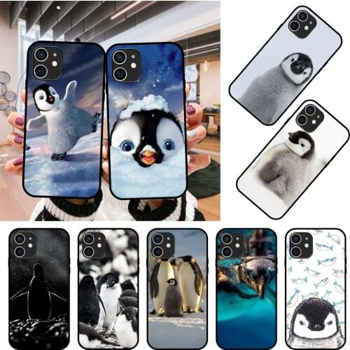 Phone Case For Apple IPhone 12 Mini 11 Pro XR X MAX SE XS 4 5 6 6S 7 8 E Plus Black Cover Hoesjes Art Coque Trend Cute Penguin