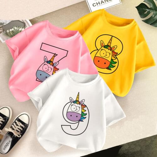 Summer Leisure 3 4 5 6 7 8 9 0 Numeric Letter Printing Boy/Girl Children Happy Birthday Gift Number Clothes Baby Cartoon T-Shirt
