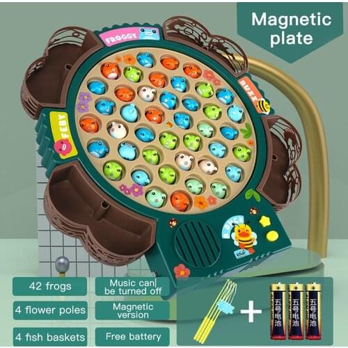 Electric Musical Rotating Fishing Toy Children Board Play Fish Game Magnetic Fish Outdoor Sports Educational Toys For Boys Girls