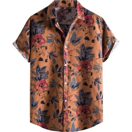 Men Tropical Leaves Printed Hawaiian Beach Shirt Men Button Top Shirt Casual Turn Down Collar Vacation Wild Shirt Chemise Homme