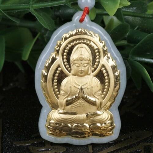 Hot Selling New Style 2019 Top Fashion Buddhist Goddess Guanyu Lucky Jadees Necklace for Men and Women
