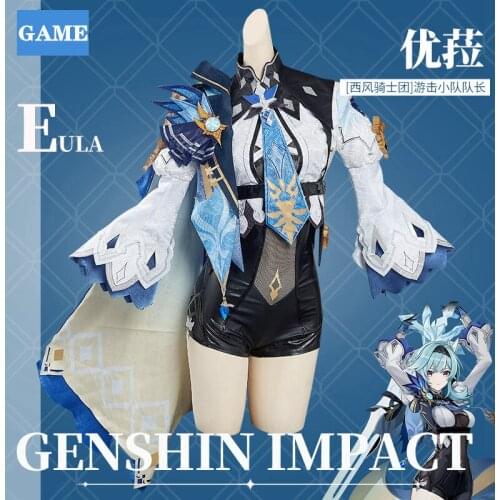 Game Genshin Cosplay Impact Eula Jumpsuit Gloves Top Anime Project Naniwa Knight Halloween Woman Costumes Accessories Prop Set