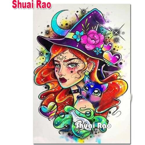 Full Square Round Drill Diamond Painting Cute Witch Hat Magic Elf 5D DIY Diamond Embroidery Fairy Picture Of Rhinestone Decor