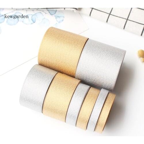Kewgarden 6mm 9mm 22mm 38mm High Quality Gold Sliver Satin Ribbons Handmade Tape DIY Bowknot Packing Ribbon Garment Riband 6y