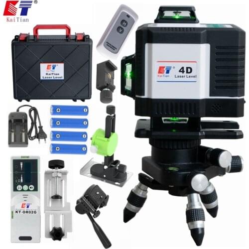 Kaitian 16Lines 4D Laser Line Level Electronic Automatic 360 Horizontal&Vertical Cross Super Powerful Green Laser Level Receiver