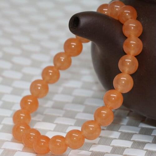 Fashion 8mm orange natural stone jades chalcedony strand bracelet women round beads wholesale price jewelry making 7.5inch B2015