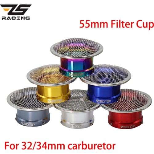 ZS Racing 55mm Motorcycle Modified Carburetor Air Filter Cup Horn Cup With Mesh Net Fit On PWK 32mm 34mm Carburetor