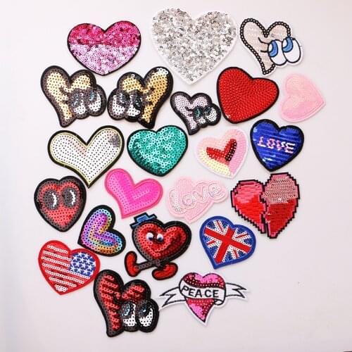 Fashion patch Heart shaped sequins icon Embroidered Applique Patches For kawaii clothes DIY Iron on Badges on a backpack