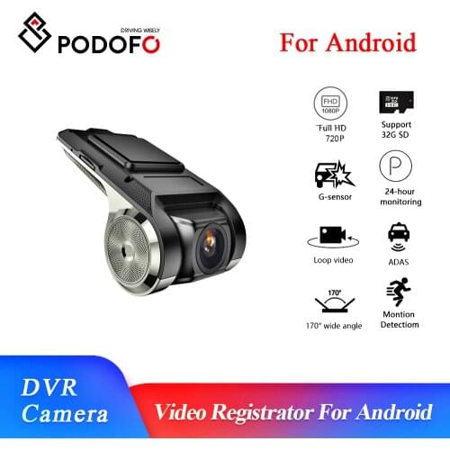 Podofo Android Multimedia Player with ADAS Car Dvr Camera FHD 1080P Auto Digital Video Driving Recorder Dashcam Camera