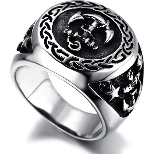 Mens Navy Anchor Nautical Sailor Black Silver color 316L Stainless Steel Biker Ring