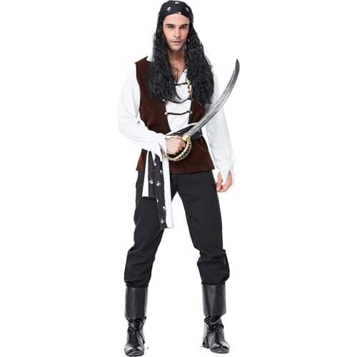 New Halloween Men Cosplay Pirate Costumes Carnival Caribbean Pirate Pirate Stage Performance Costume Christmas Male Party Suit
