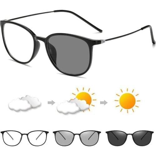 Fashion Retro Men TR90 Finished Photochromic Anti Blue Light Reading Sunglasses Women Farsighted Glasses Longsighted Eyeglasses