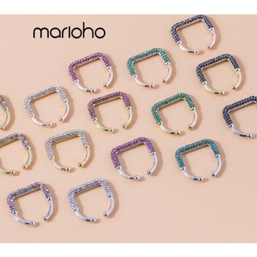 Punk Alloy Horseshoe U Shape Colour Rhinestones Hollow Clip Earrings Women Gold Color Opening Earrings Fashion Jewelry