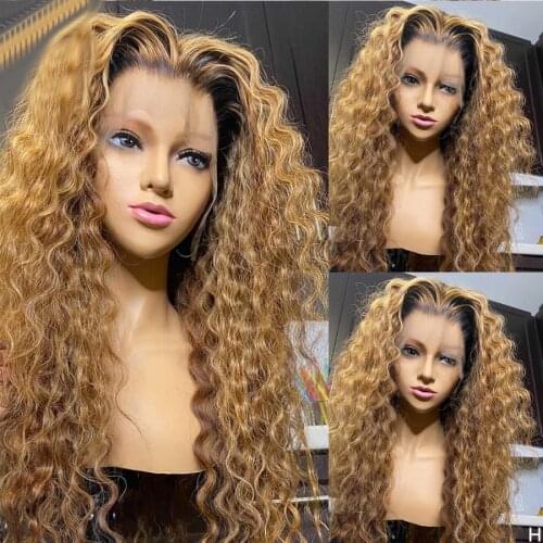 Ombre Blonde color Brazilian Curly Wig 13x6 Lace Front Human Hair Wigs For Black Women Remy Hair Curly Lace Closure Wigs