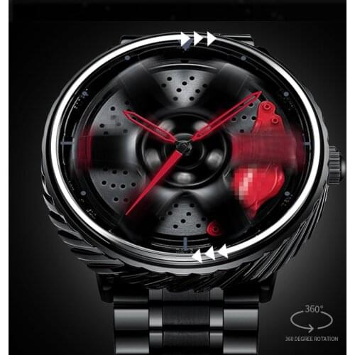 Hollow Out Design Spinning Watch Car Wheel Rim Hub Men Watches 3D Model Rotatable Fashion Hiphop Men Quartz Watch Dropshipping