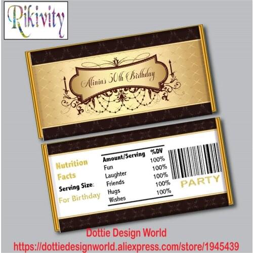 Personalized 50th Birthday Party Favors Candy Bar Hershey Chocolate Wrapper Stickers Adult Water Bottles Labels Party Decoration