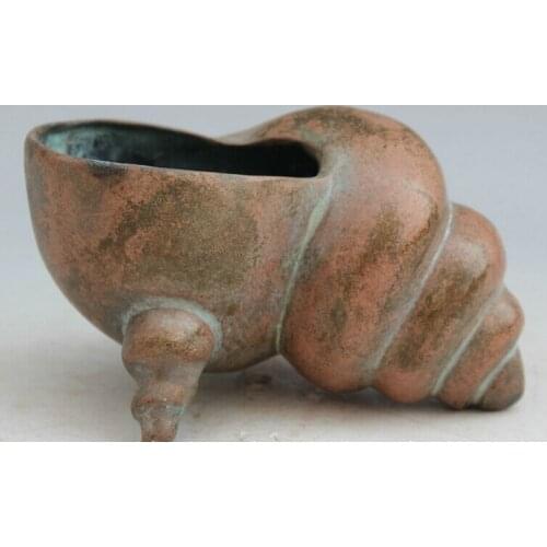 Song voge gem S1723 6" Marked Chinese Bronze Conch Shell Trumpet Horn ashtray Incense Burner Censer