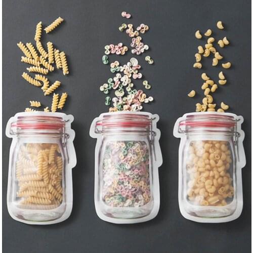 Mason jar shape food container plastic bag transparent mason bottle shape zipper storage snack plastic box