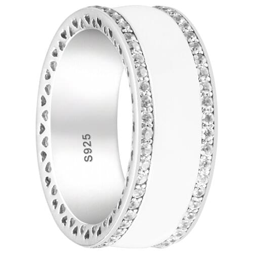 Genuine 925 Sterling Silver Rings Hearts of Signature Silver Enamel & Clear CZ Rings for Women Men DIY Making Fashion Jewelry